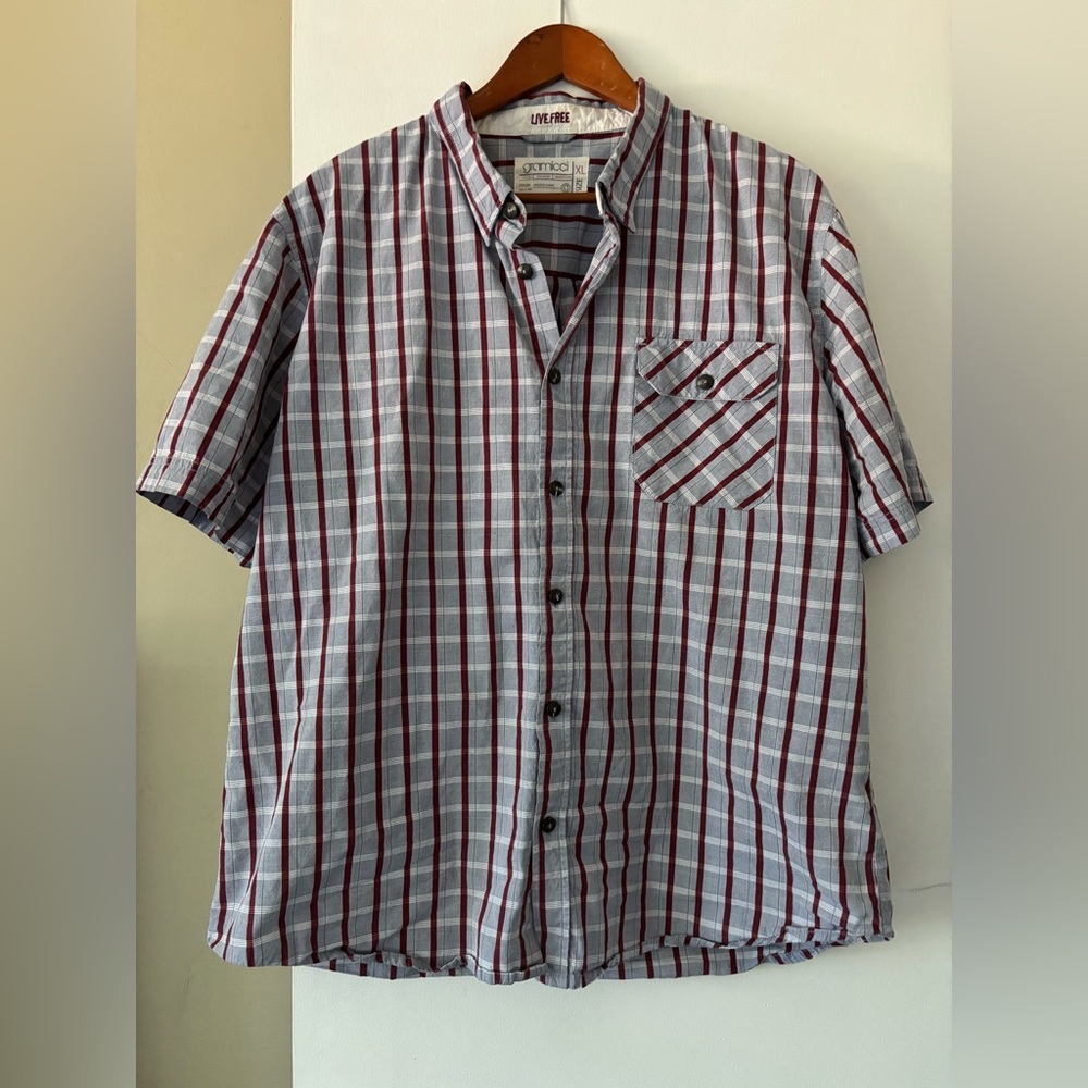 Gramicci Button Up Red and Gray 100% Cotton Plaid Shirt
